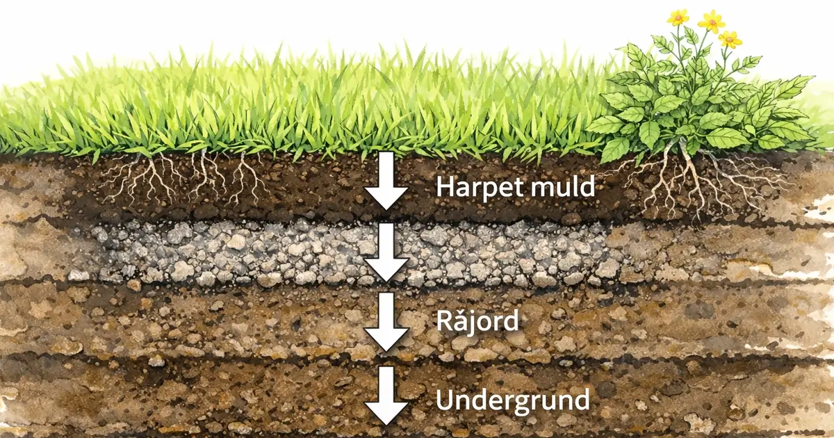 Græsplane illustration med jordlag